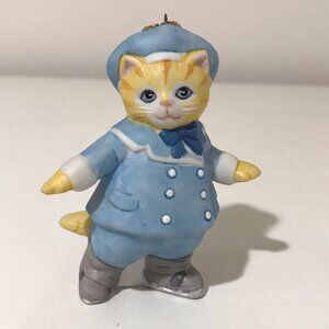 Kitty Cucumber Figurine Ornament B. Shackman Schmid Vintage 1986 Blue Coat